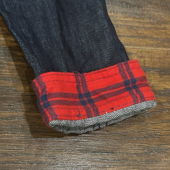 💥LAST DAY💥abercrombie kids Girl's Dark Wash Jean Jacket With Red Plaid Details … - Picture 3 of 10